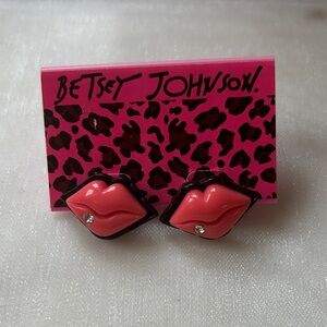 Betsey Johnson‎ Pink and Black Lip Earrings